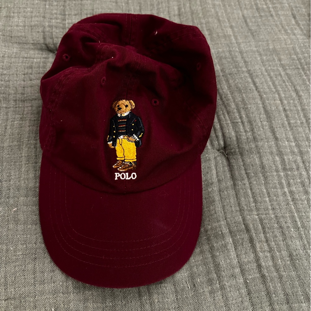 Polo Ralph Lauren Mens Dark Red Sweater Jacket Polo Bear Baseball Cap O/S